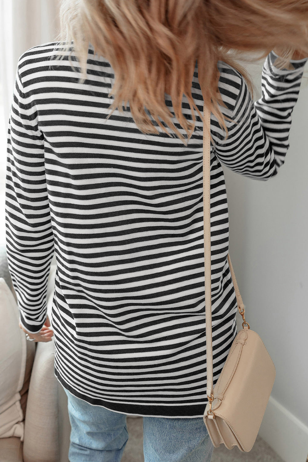 Striped Open Front Long Sleeve Cardigan