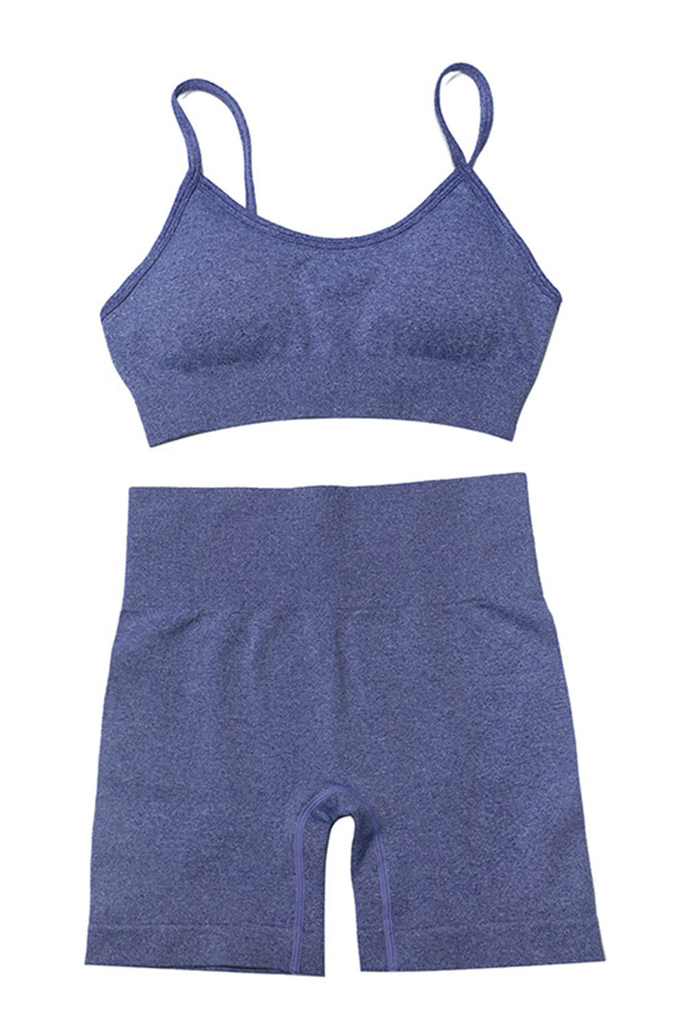 Blue Spaghetti Straps Seamless Yoga Short Set