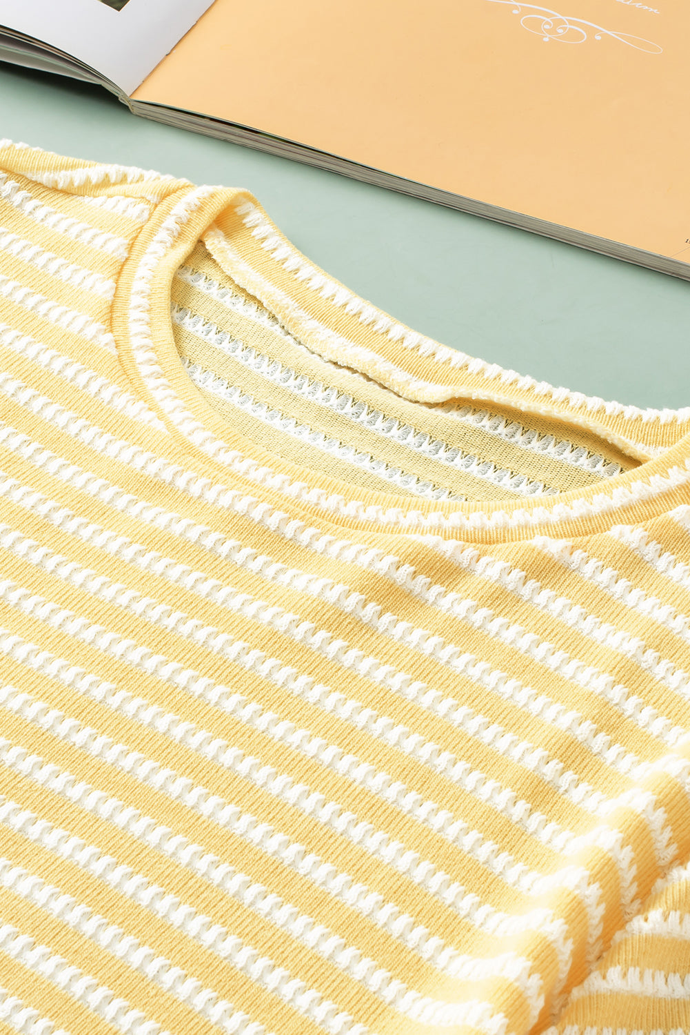 Yellow Stripe Short Puff Sleeve Plus Size Jumper