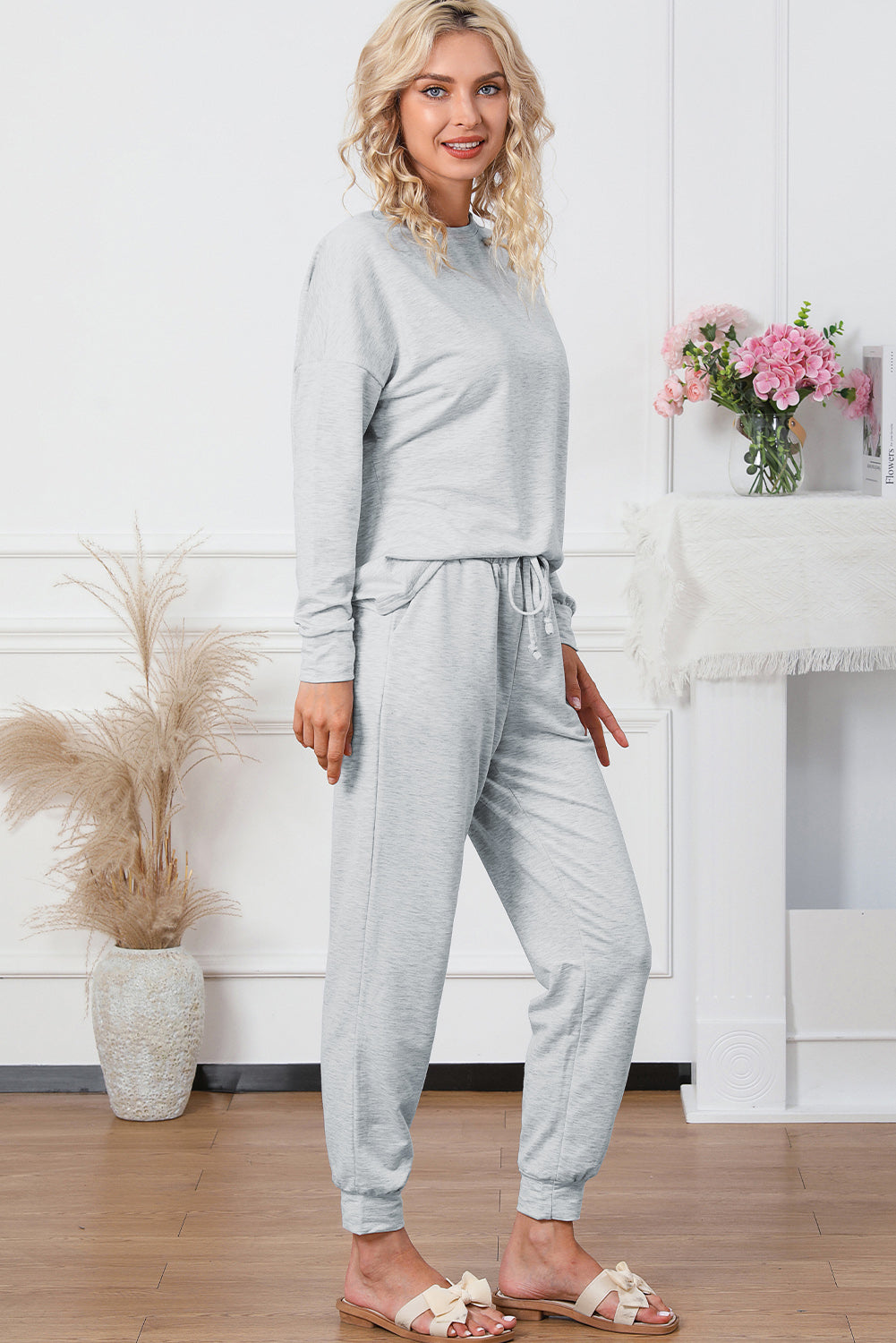 Spinach Green Long Sleeve Pullover and Jogger Pants Lounge Set