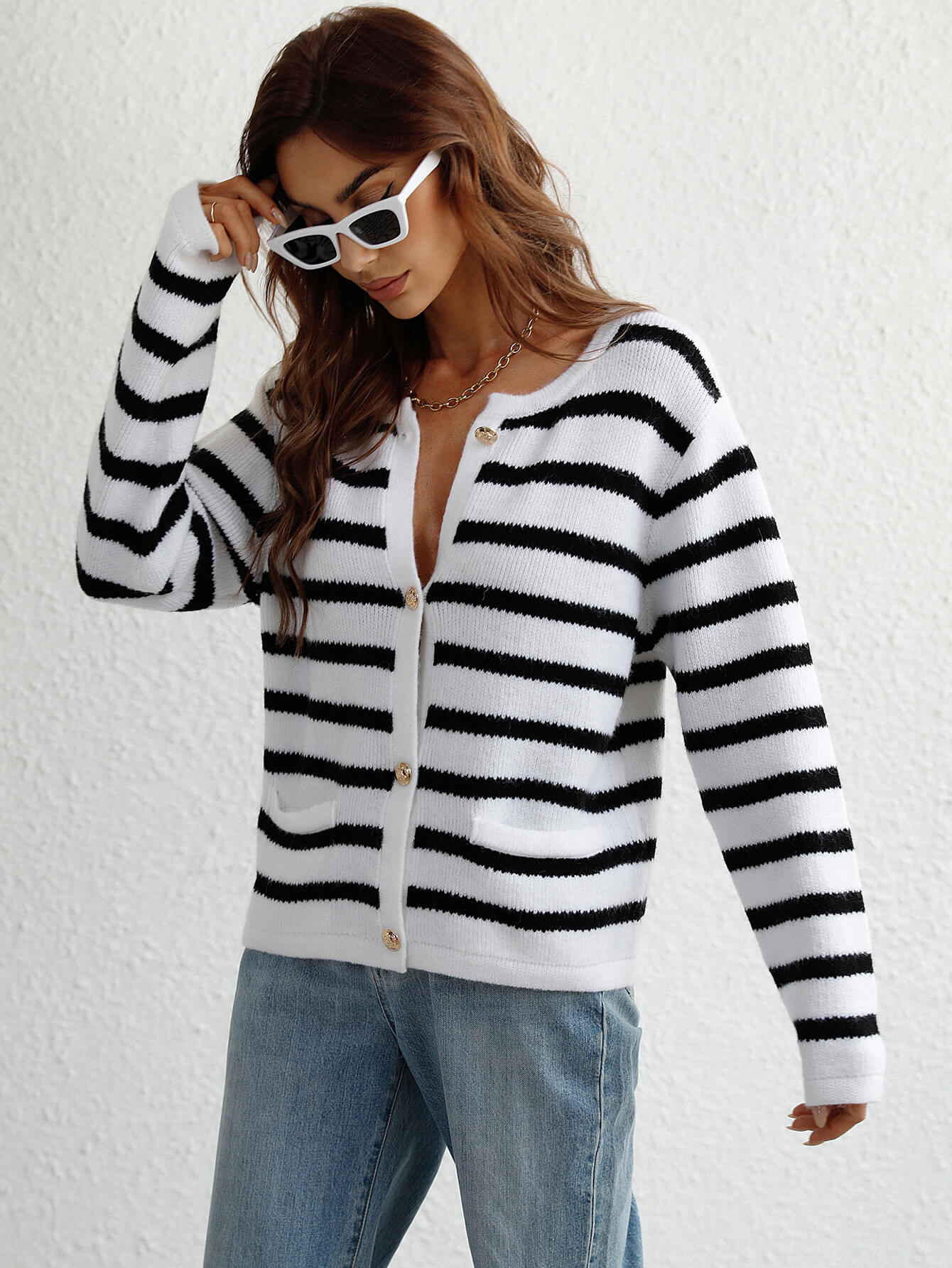 Woven Right Striped Button Front Cardigan