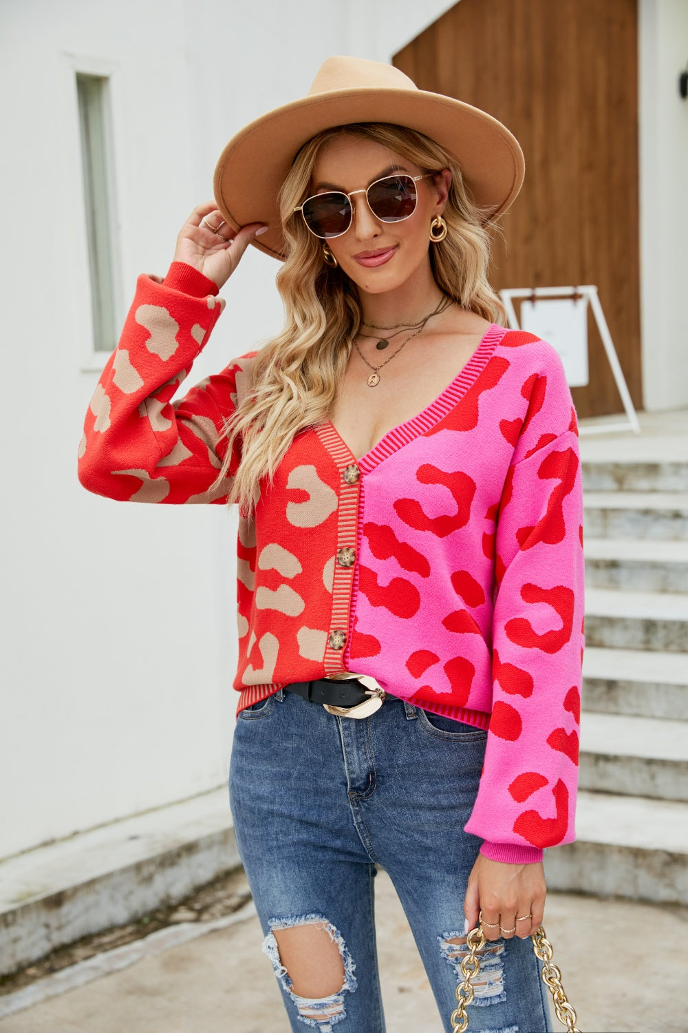 Mandy Leopard Button Up Dropped Shoulder Cardigan