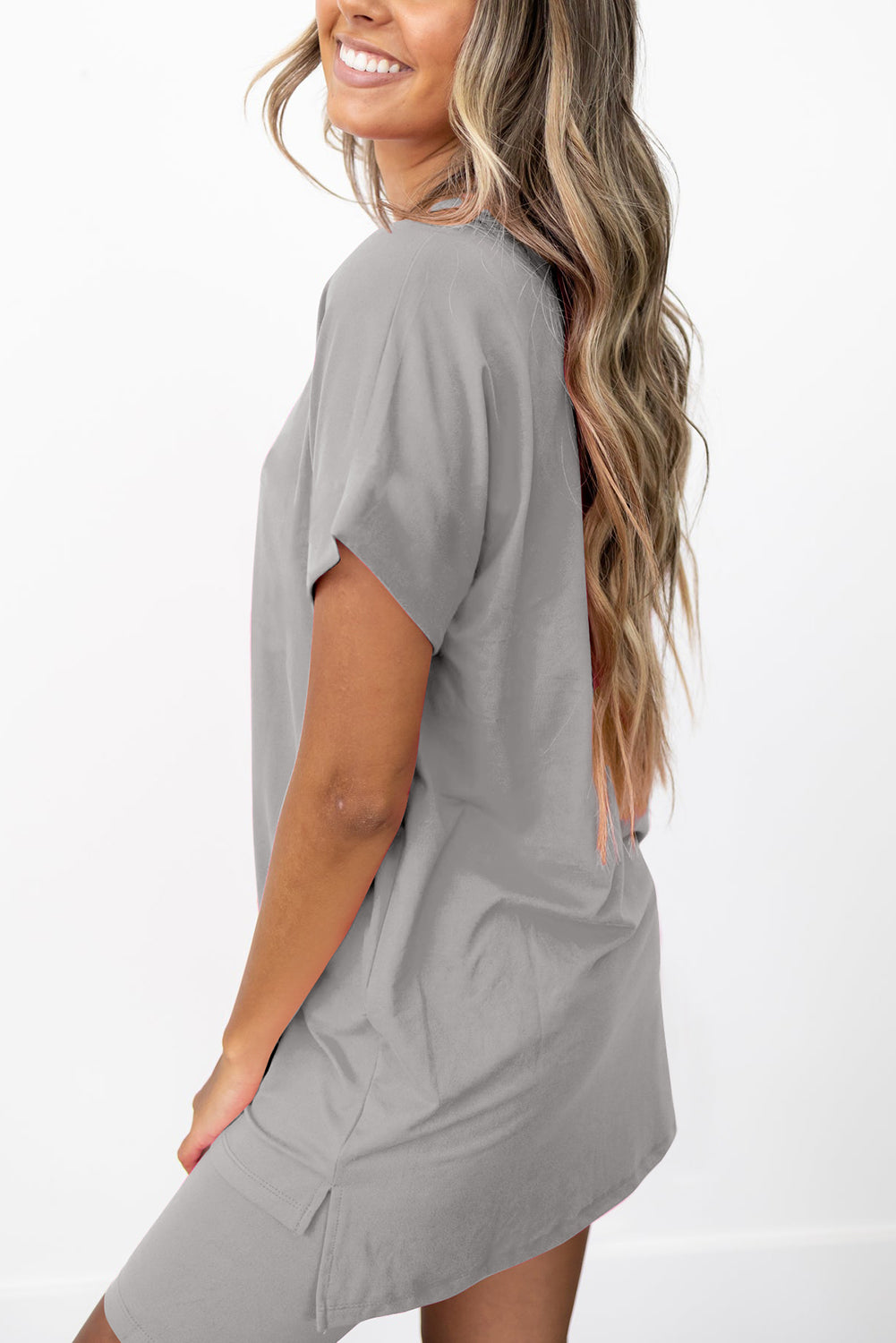 Spinach Green Solid Split Hem Tunic Tee and Tight Shorts Set