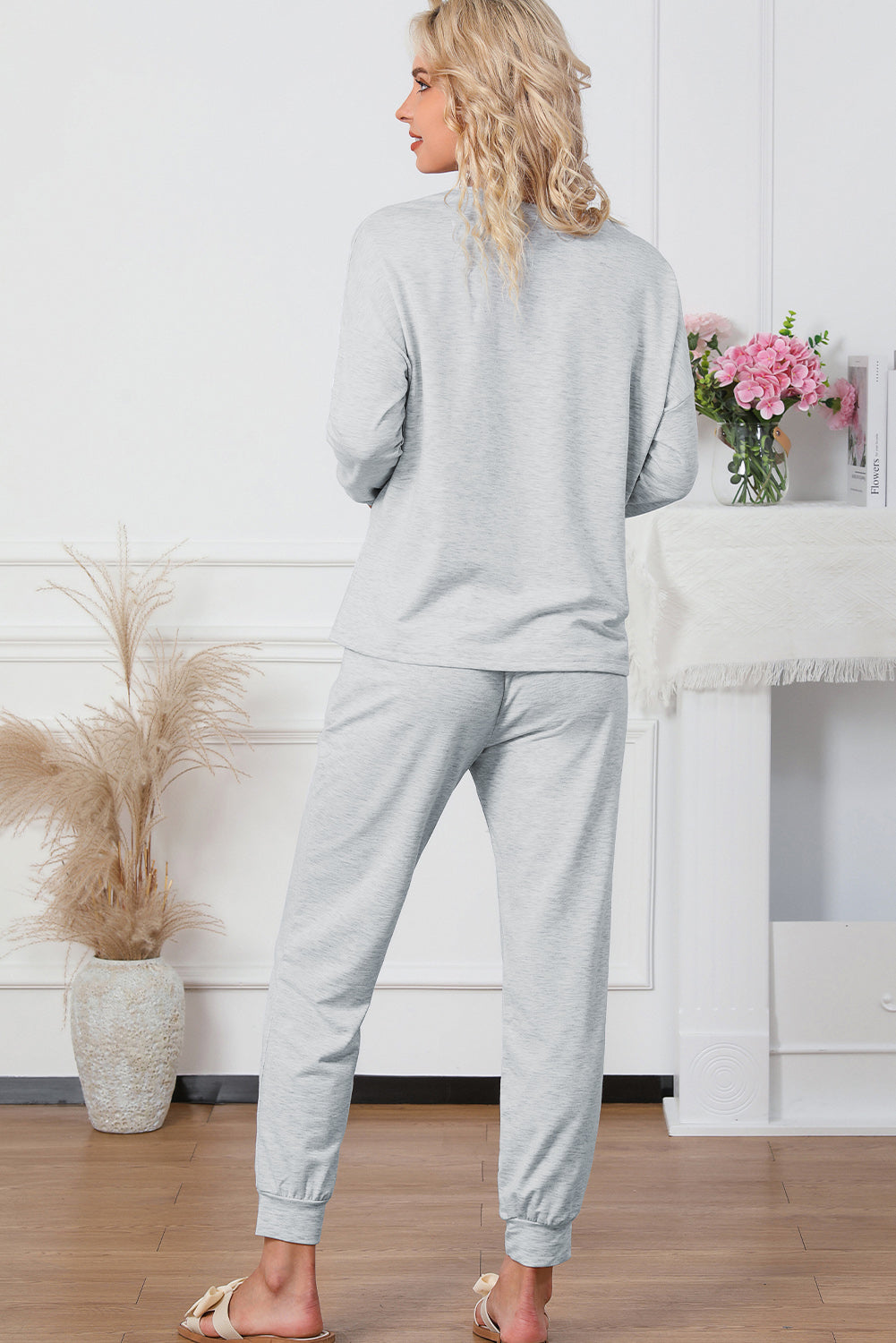 Spinach Green Long Sleeve Pullover and Jogger Pants Lounge Set