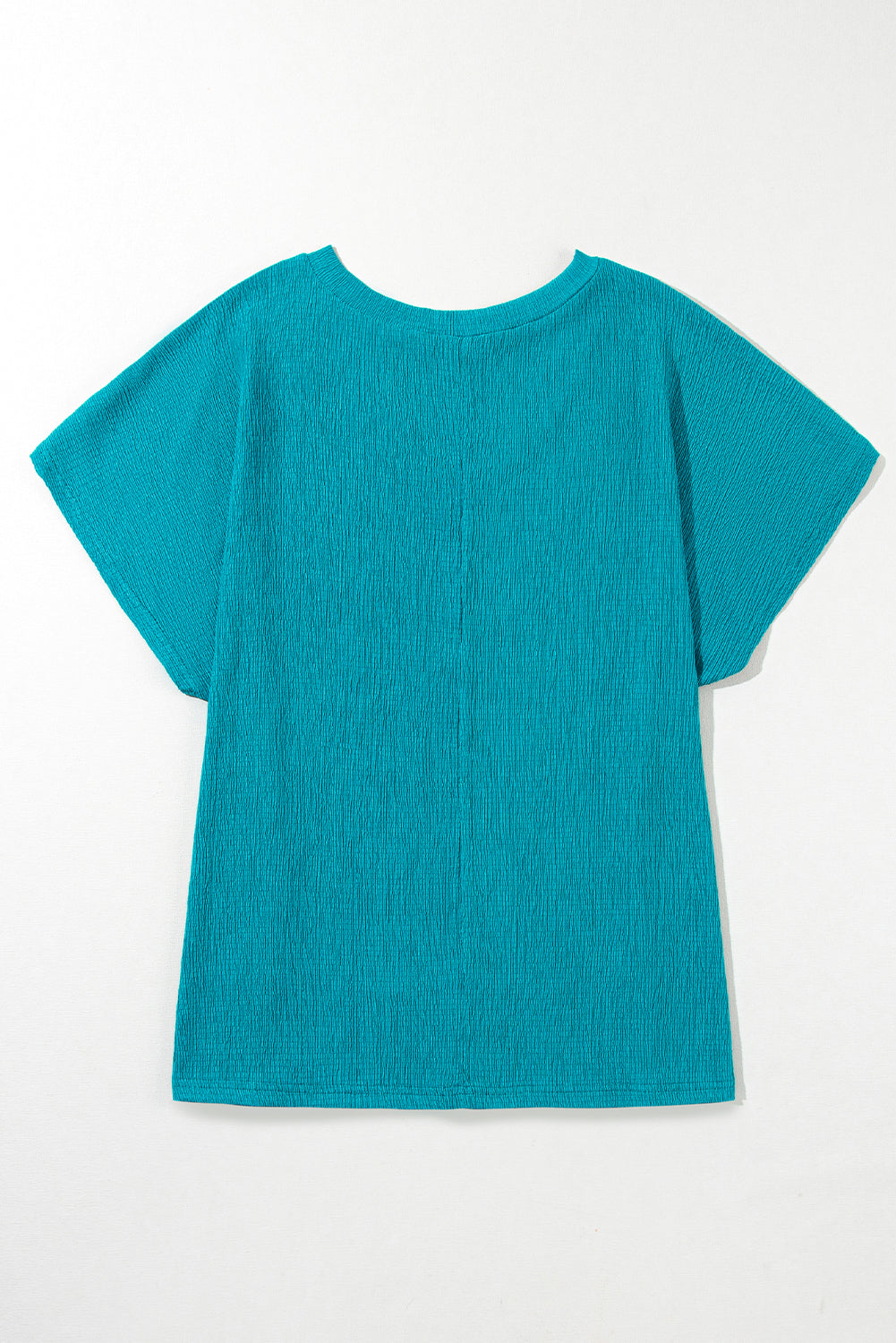 Blue Sapphire Textured V Neck Bubble Hem Plus Top