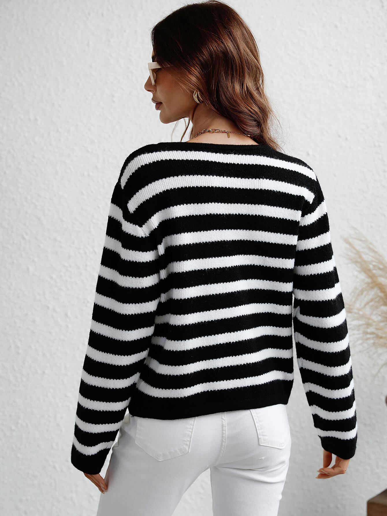 Woven Right Striped Button Front Cardigan