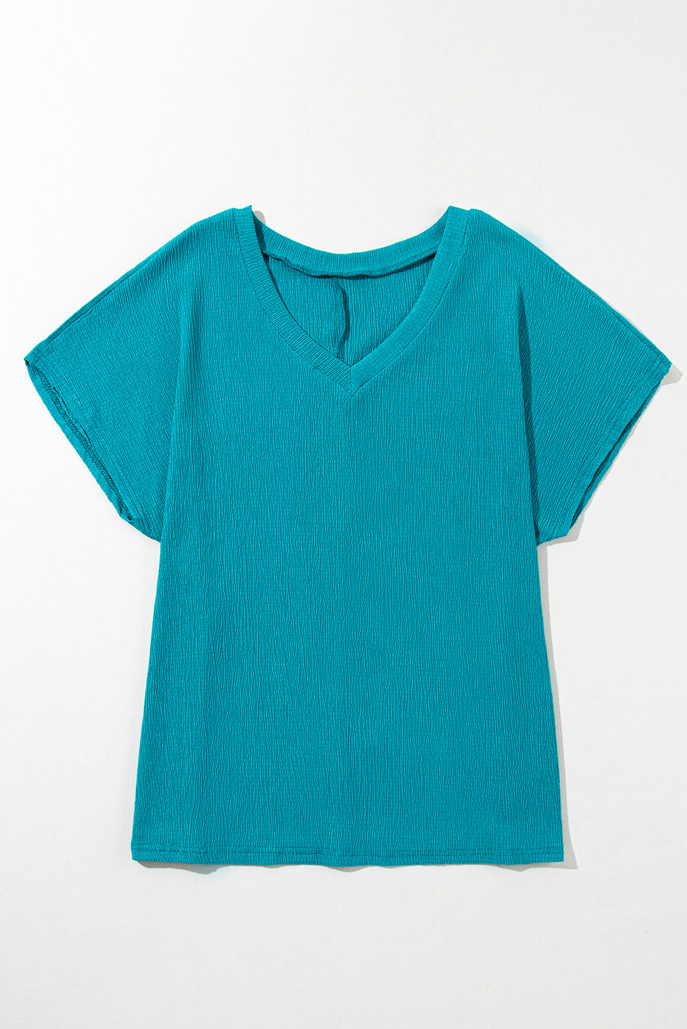 Blue Sapphire Textured V Neck Bubble Hem Plus Top