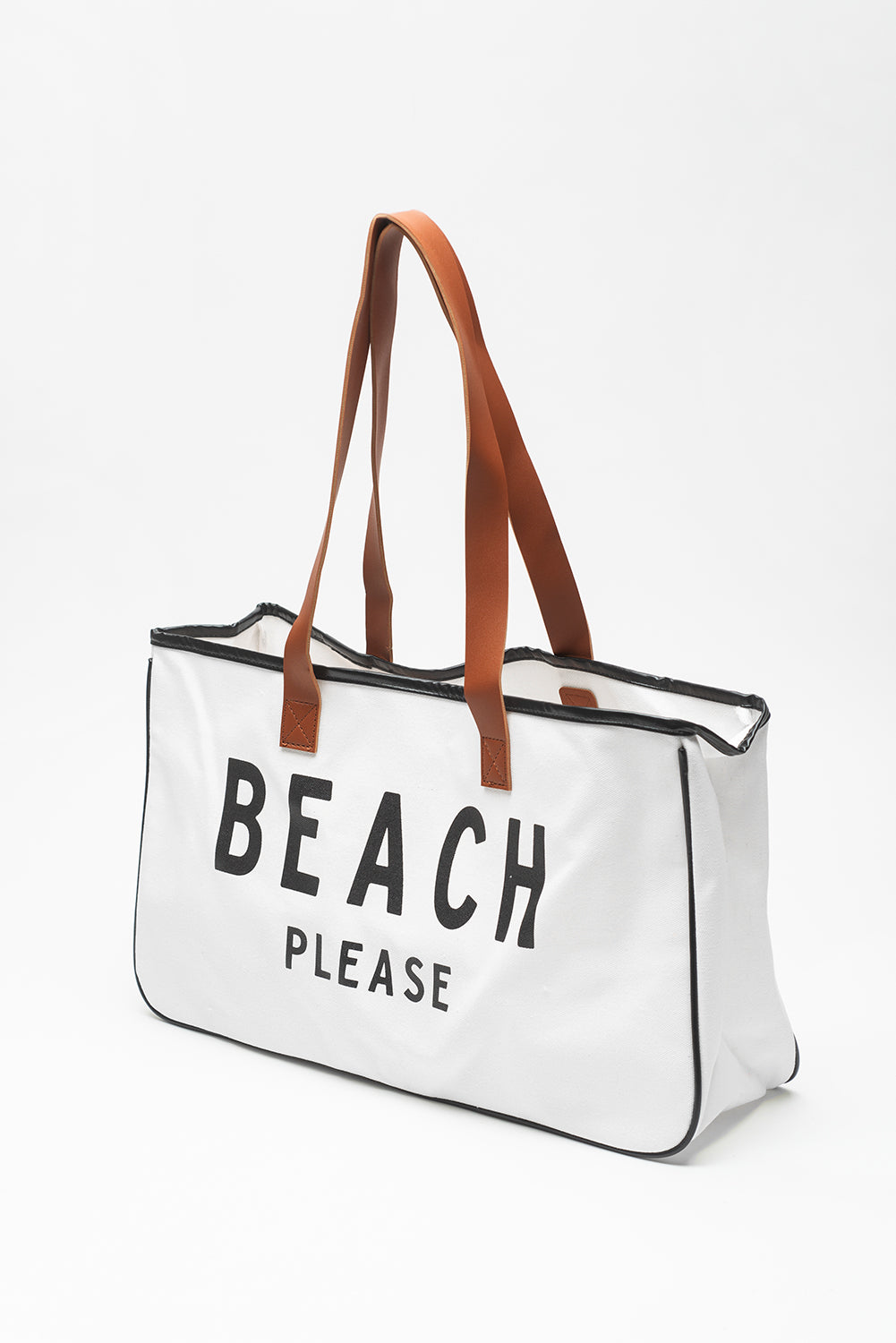 White BEACH PLEASE Print Large Canvas Tote Bag