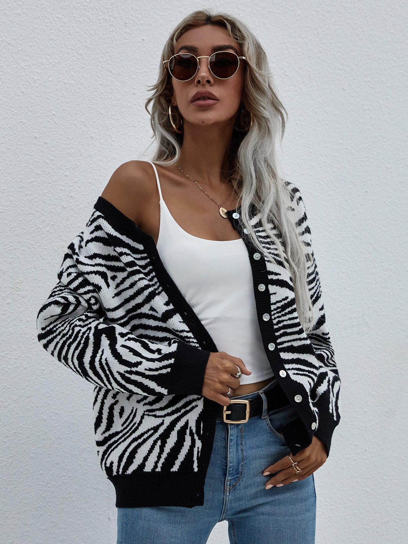 Woven Right Zebra Print Button Down Cardigan