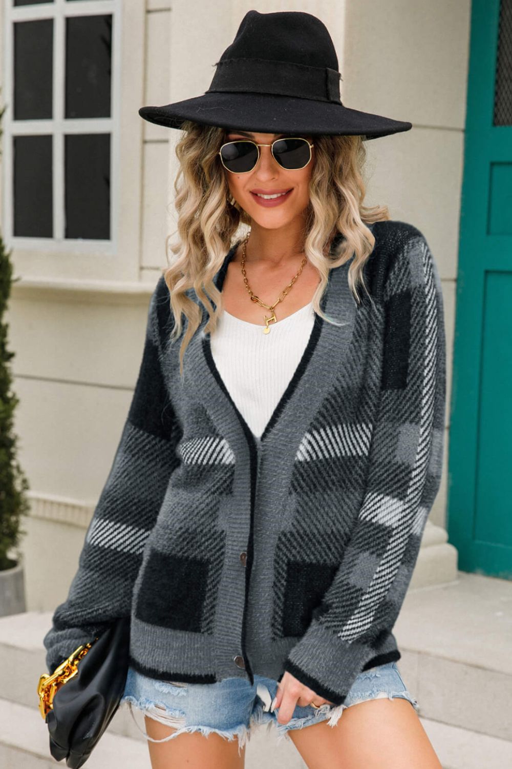 Angel Wings Striped Button-Front Fuzzy Cardigan