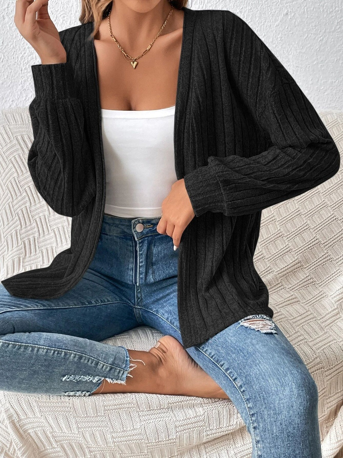 Open Front Long Sleeve Cardigan