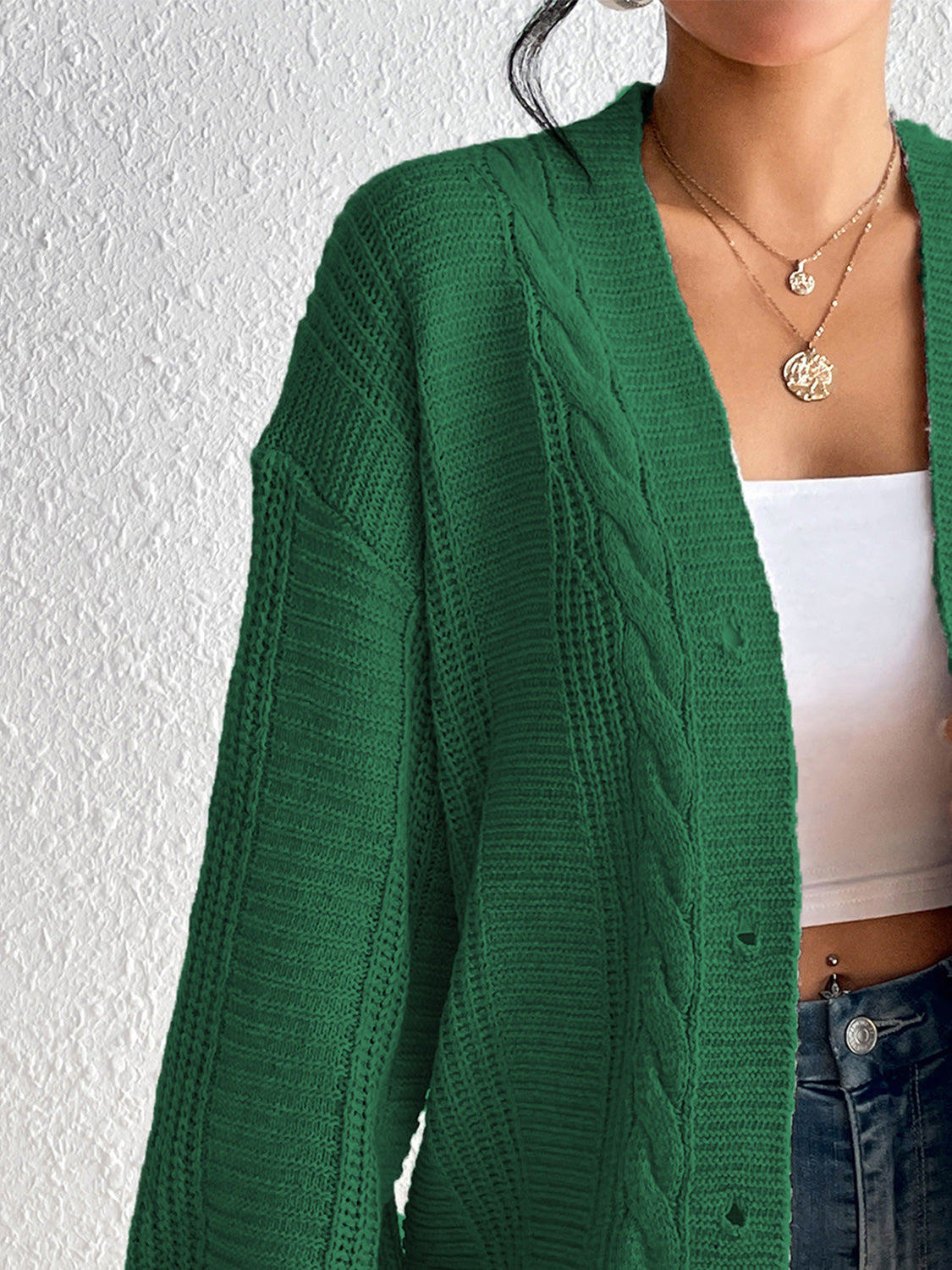 Cable-Knit Button Down Cardigan