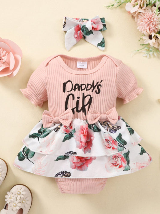 Baby Girl DADDY'S GIRL Graphic Floral Bodysuit Dress