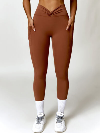 Twisted High Waist Active Pants with Pockets