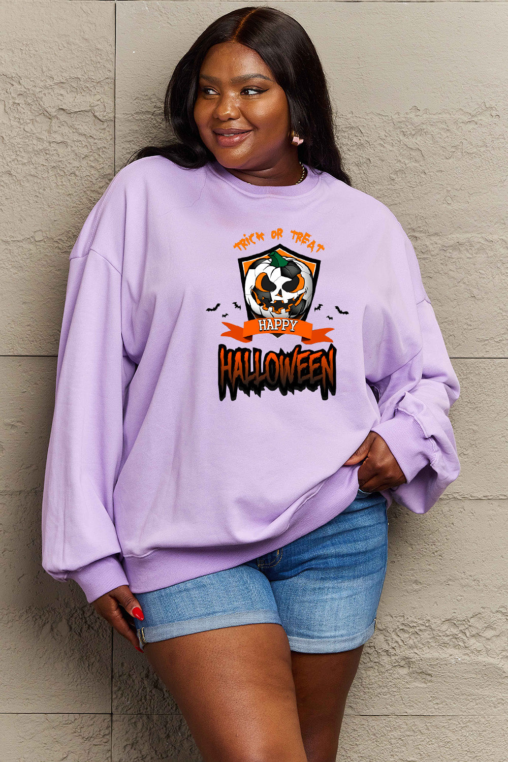 Simply Love Full Size TRICK OR TREAT HAPPY HALLOWEEN Graphic Sweatshirt