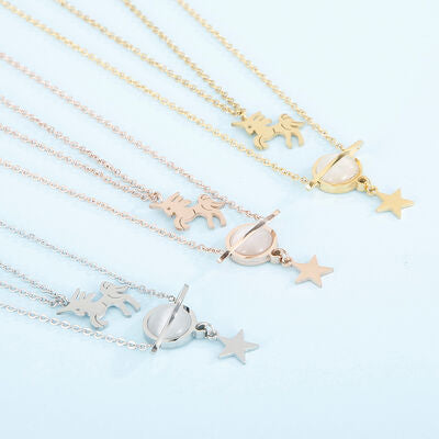 Unicorn and Star Shape Double-Layered Pendant Necklace