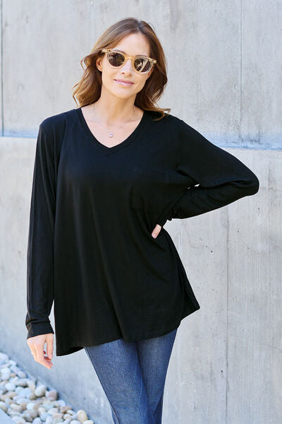 Basic Bae Full Size V-Neck Long Sleeve Top