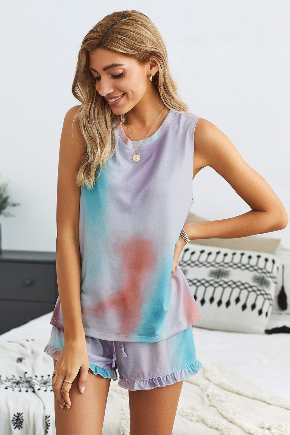 Swingy Tank and Ruffled Shorts Loungewear