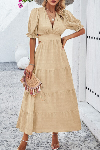 Tie Back Short Sleeve Tiered Dress