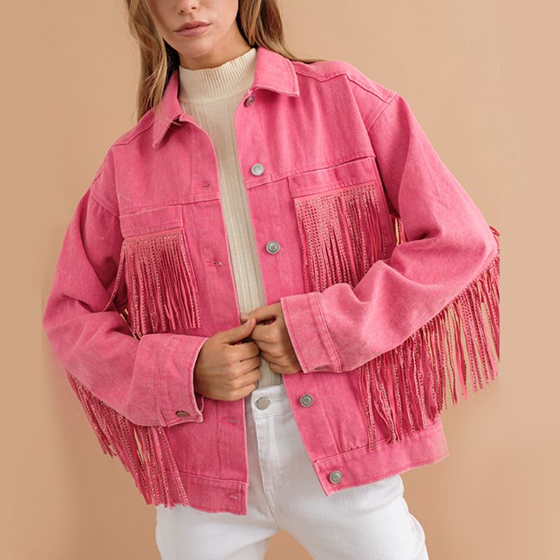 Fringe Detail Dropped Shoulder Denim Jacket