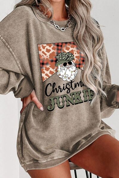 CHRISTMAS JUNKIE Ribbed Round Neck Sweatshirt