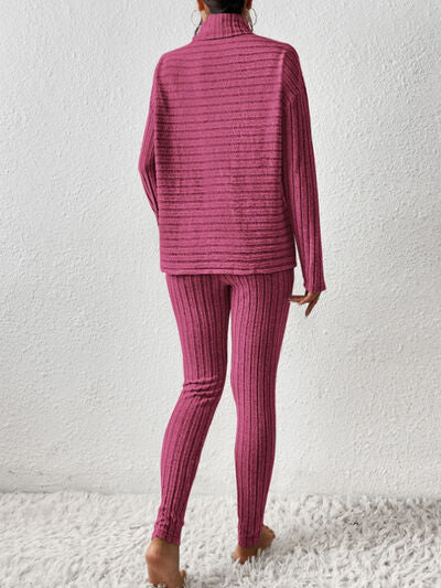 Ribbed Turtleneck Top and Pants Set