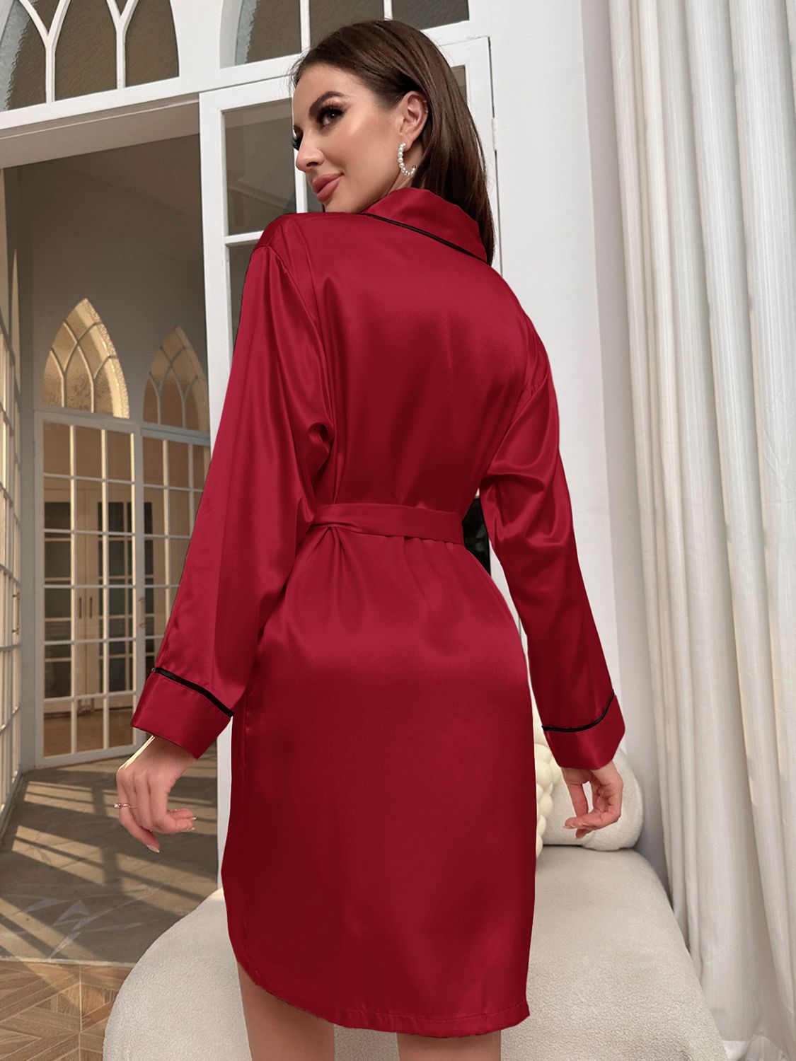 Tie Waist Surplice Neck Robe