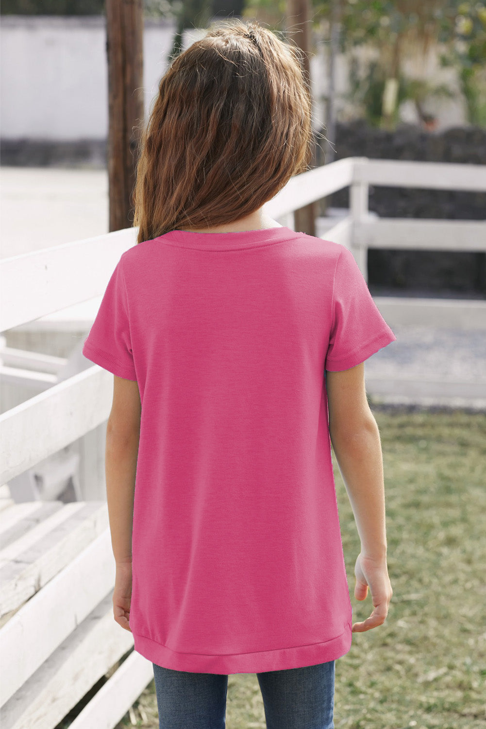 Girls Buttoned Tulip Hem T-Shirt