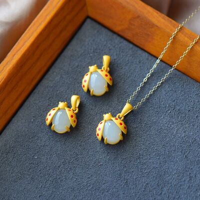 Seven-Star Ladybug Natural Stone Pendant Necklace