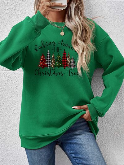 Christmas Tree Graphic Round Neck Sweatshirt