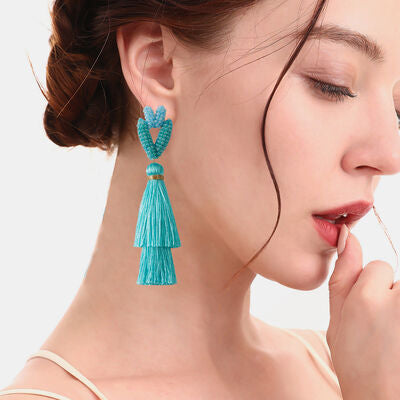 Tassel Bead Stainless Steel Dangle Earrings